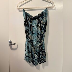 Ariella Strapless Black and Blue Paisley Romper (L)